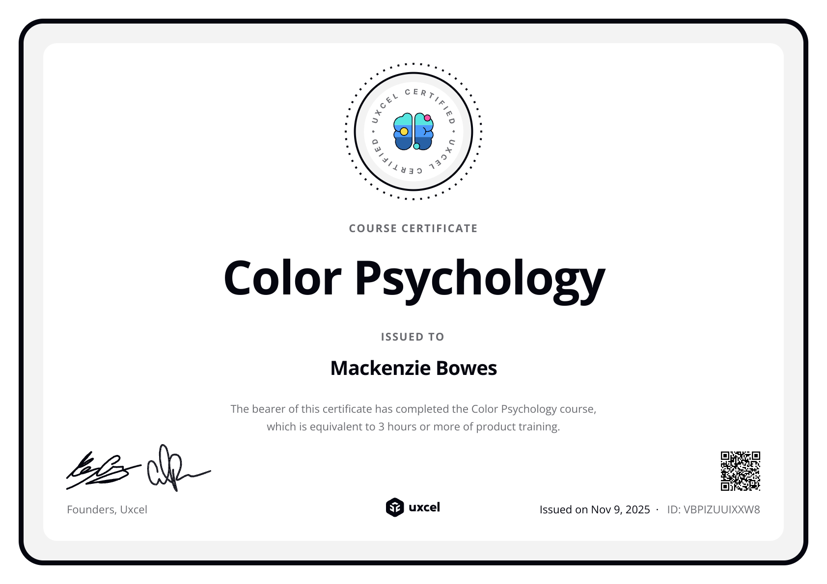 Mackenzie Bowes's certificate